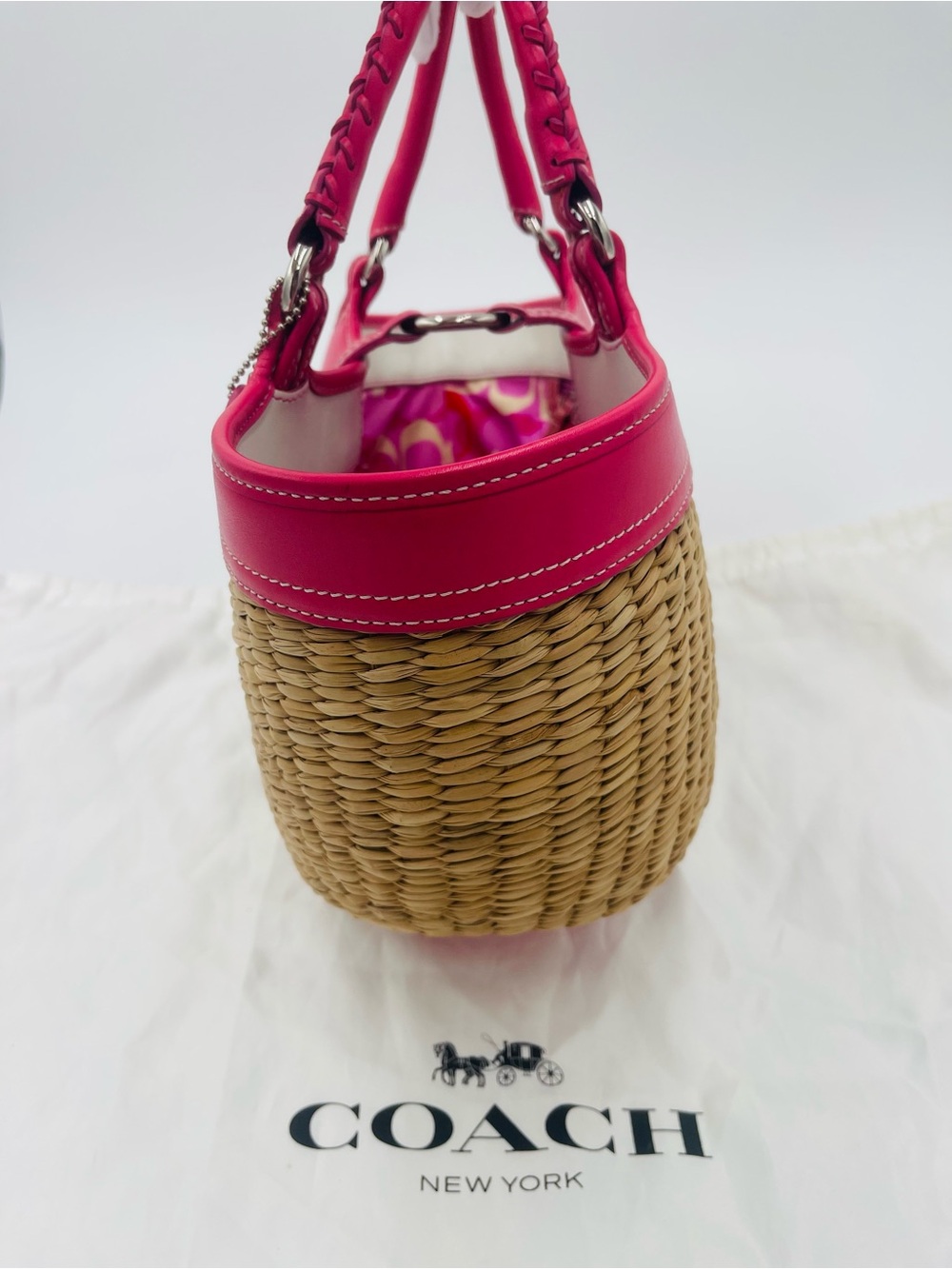 COACH 6271 Pink Trim Wicker Tote Bag - Picture 5 of 9